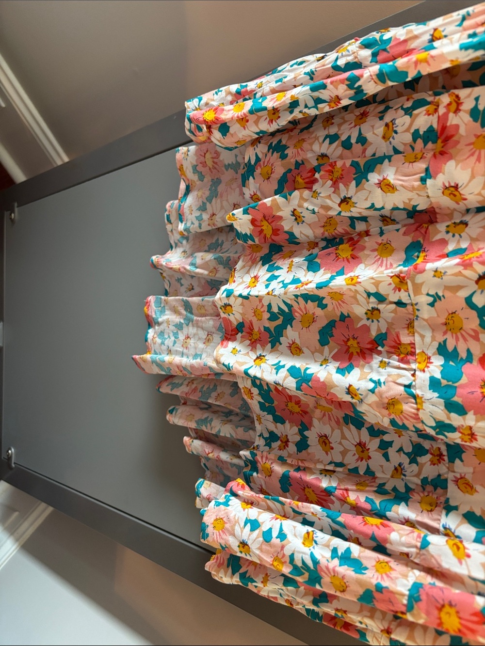 Pretty Garden Floral High-Low Skirt - White with Pink & Teal Flowers - Picture 3 of 5